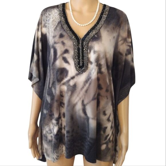 Frank Lyman Design Women's Size Large Beaded Collar Thin Material Flowy Blouse - Picture 1 of 10